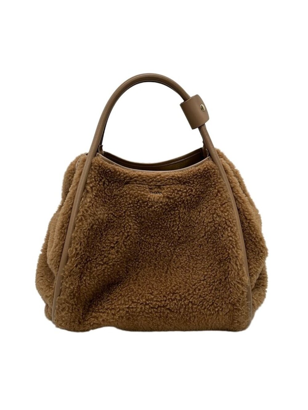 Max Mara Tote Bag T Marine Teddy Bear Small Tmarins Camel Silk Leather